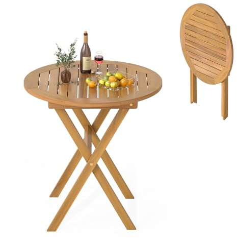 GOPLUS Balkontisch klappbar, Gartentisch Ø 67 cm, runder Klapptisch aus Holz, platzsparender Terrassentisch mit X-Struktur, bis zu 80 kg belastbar, Kleiner Tisch für Balkon, Terrasse & Garten