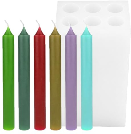 Xidmold 6-fach Kerzenformen Silikon - Lange Zylinder Silikonform Kerzengießform für Stabkerzen, Tafelkerzen, Duftkerzen, Wachs,Kerzen Selber Machen
