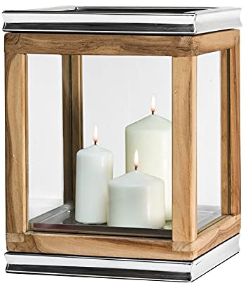 EDZARD Laterne Dubai (H 34 cm) aus massivem Teakholz, Bodenlaterne | Massives Teak mit hohem Eigenölgehalt · übersteht Regen und Frost ohne Anstrich · steht bei Wind durch sein Gewicht