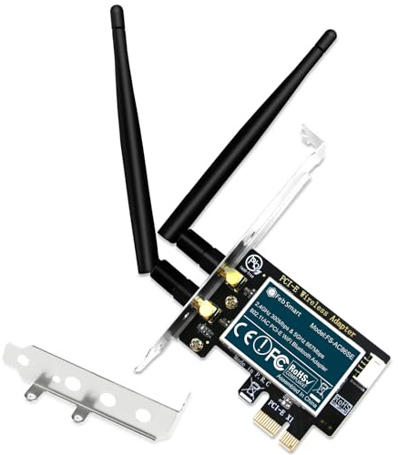 FebSmart Wireless-AC Dual Band 1200Mbps (2.4GHz 300Mbps and 5GHz 867Mbps) PCI Express WiFi Card for Windows XP, 7, 8.x, 10, 11 (32/64bit) and Windows Server Desktop PCs, PCIE WiFi Adapter (FS-AC86SE)