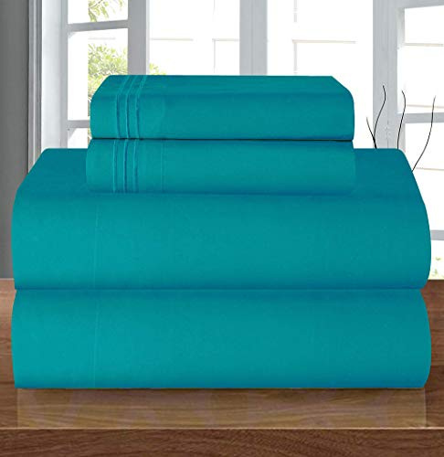 Elegant Comfort Parure de lit 4 pièces en Microfibre de qualité hôtelière 1500, Infroissable, Drap-Housse avec élastique Tout Autour, Poche Profonde mesurant jusqu'à 40,6 cm, Grand lit, Turquoise