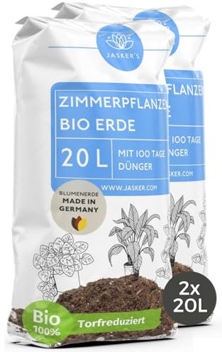 Bio Blumenerde Zimmerpflanzen Erde 40 L (2x20L) - Um 45% torfreduzierte Pflanzenerde mit Dünger - Erde für Pflanzen - Zimmerpflanzenerde - Erde Zimmerpflanzen - Grünpflanzenerde - Universalerde
