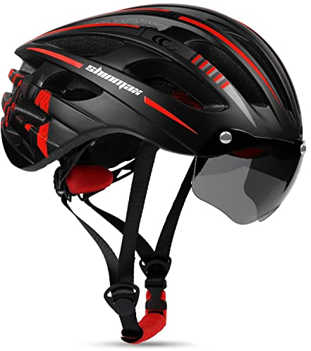 Shinmax Fahrradhelm Herren Damen mit Visier, Magnetischer Abnehmbarer Schutzbrille und USB-Aufladung LED Licht,Leichte Atmungsaktiv mit 27 Belüftungskanäle Einstellbare Sicherheitsschutz MTB Helm