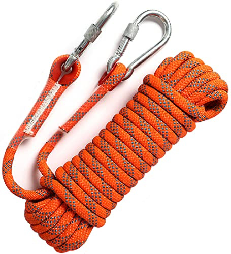 GINEE Outdoor 10mm Static Rock Climbing Rope 50FT Orange Safety Ropes Rescue Grappling Escape Descender Abseiling Rope Arborist Tree Climbing Fishing Rope