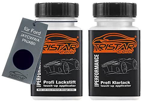 TRISTARcolor Lackstift für Ford JAYCWWA / PNJAB0 Pantherschwarz Perl +1K | Negro Grafito Metallic, Autolack, Set aus Basislack + Klarlack, Lackfläschchen mit Pinsel, je 50ml