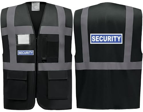 Security Badge Black Zipped Hi Vis Vest Reflective, Work Wear Coat Security Officer, High Visibility, By Brook Hi Vis,