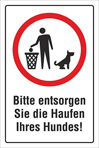 Schild Hundekot entfernen Hundeklo Hundehaufen Haufen Motiv 2 450 x 300 mm | 3 mm Alu-Verbund, wetterfester UV-Direktdruck, robust und langlebig, Made in Germany