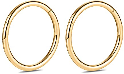hengkaixuan 2Pcs Titanium Nose Hoop Rings Hinged Segment Clicker Rings Cartilage Helix Lip Tragus Conch Piercing Jewellery Sleeper Earrings Septum Lobe Hoop Earrings
