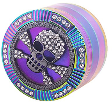 Grinder Edelstahl Zinklegierung Grinder Crusher Groß Metall für Spice Gewürze Herb Kaffee Zink Kräutermühle Mill Bunt 4-teiliges Set mit Pollen Scraper - Regenbogen Farbe Motiv Totenkopf Skull