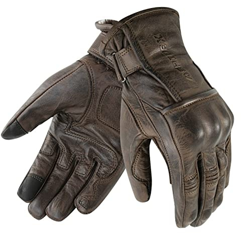 Gants de Moto en Cuir avec Protections Cafe Racer Chopper Custom Marron Touch