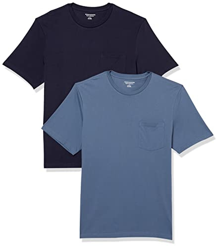 Amazon Essentials Men's Short-Sleeve Crewneck Pocket T-Shirts, Pack of 2, Dark Blue/Navy, X-Large