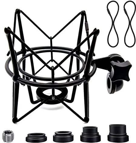 Microphone Shock Mount Universal Mic Holder Spider Recording Mic Shockmount Stand Compatible with Many Condenser Mics Like Rode NT1-A NT2-A Procaster AT2020 MXL 990 770 U87 (Black)