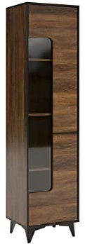 Vitrine Frida W1D FD10 mit Fächern im minimalistischen Stil, Vitrinenschrank, Hochschrank, Glasvitrine, Highboard, Wohnzimmerschrank (Shirin Walnut, mit weißer LED Beleuchtung)