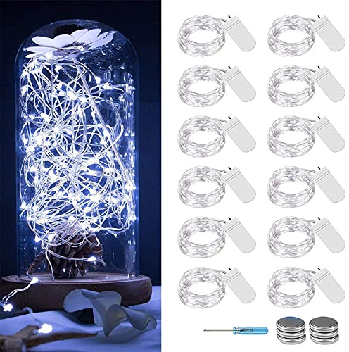 12 Stück 30er LED Micro Lichterkette Batterie-betrieb, 3M Kupferdraht Lichterkette String Fairy Lights, Wasserdicht Lichterketten für DIY Weihnachten Hochzeit Party Festival Dekorationen, Kühlweiß