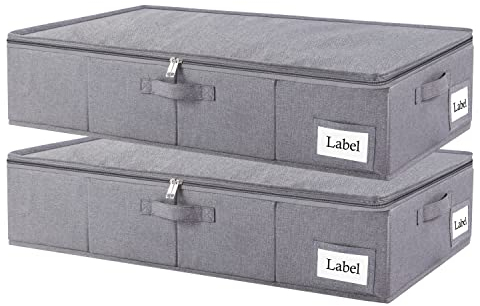 Yawinhe Faltbarer Unterbett-Aufbewahrungskorb mit Deckel, Aufbewahrungstasche Unterbettkommode mit Langlebige Reißverschluss und Griffen, für Kleidung, Schuhe,2-Pack, 60x30x15cm, Grau