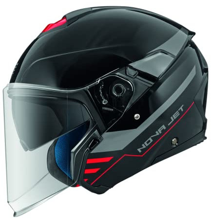Jethelm mit doppeltem Visier Nova IRIE Helmets, Motorradhelm Jethelm ECE geprüft mit Sonnenblende und mikrometrischer Auslösung, Seven - Schwarz, XL