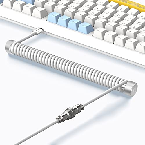 MAMBASNAKE Custom Spiral Tastaturkabel und Aviator Cable Winder Set – Aviator Cable Fixed Rod Metall Gewichtsstange + Spiral USB-C-Kabel mit Abnehmbar Luftfahrtstecker von Gaming-Tastaturen – Weiß