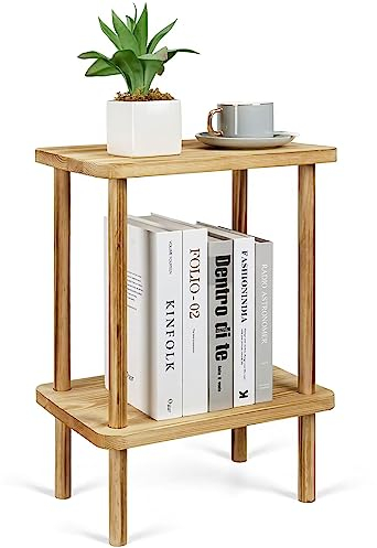 VIEWALL Beistelltisch Holz mit Aufbewahrungsregal 2 Stöckiger Nachttisch 40x26x55 cm Couchtisch klein für Schlafzimmer Wohnzimmer Balkon Büro Küche Kleiner Tisch