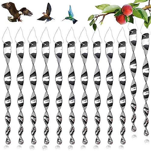 12 Pcs Répulsifs Oiseaux Reflechissants, Spirale Réfléchissante, Effaroucheur Spirales, Argenté Répulsif Oiseaux, Barre Effaroucheur, pour Maison Jardin Balcon Fruitiers