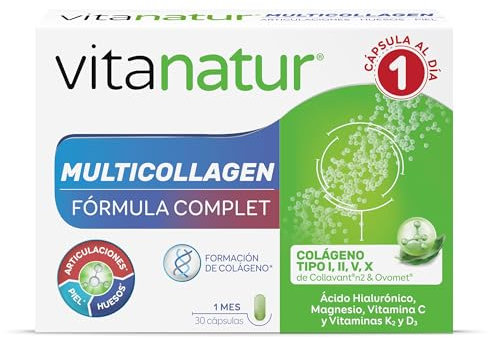 Vitanatur - Multicollagen Fórmula Complet, con Ácido Hialurónico, Magnesio, Vitamina C y Vitaminas K2 y D3, para Articulaciones, Piel y Huesos - 30 Cápsulas