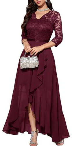 Bbonlinedress Mujer Vestido A-línea de cóctel Top Falda de Encaje Columpio de Gasa para Boda de Bola de Fiesta Cuello en V Manga Corta Gasa Corte para Mujer