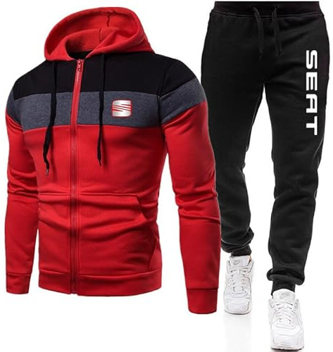GIOPSQ Herren Trainingsanzug Set Jogginganzug Se-at Kapuzenjacke mit Reißverschluss + Hose Sportbekleidung Jogger/D/L