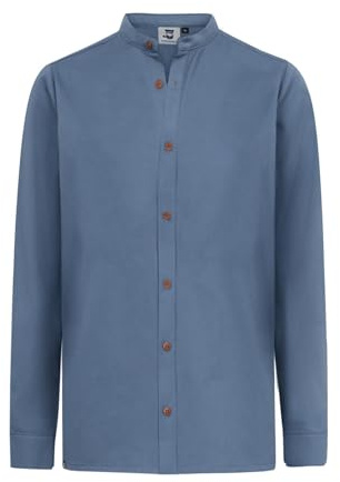 HANSEHELD Herren Stehkragen-Hemd - Jeans-Blau XXL - GOTS Baumwolle