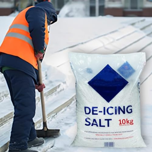 Premium White De-Icing Rock Salt - 10kg Bag for Paths with Residue-Free Formula | Ideal for Roads, Driveways, and Snow Removal