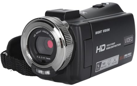 Caméscope Vidéo Numérique, Enregistreur Full HD 1080P 30MP, écran LCD TFT 3,0 Pouces, Zoom Numérique 16X,Nocturne Infrarouge, Fonction beauté (avec Lumière d'appoint) pour Prise