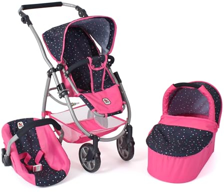Bayer Chic 2000-640-84 Puppenwagen Emotion All In 2.0-3in1 Puppenwagen-Set bestehend aus Babywanne, Sportsitz und Autositz, Konfetti, pink