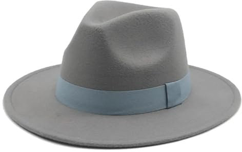 SOYNIA Fedora Trilby Filzhut Hut Fedora-Hut Für Damen Bandband Herrenhut Breite Krempe Klassische Hochzeit Kirche Bowler-Kappe 52–54 cm (Kinder) Grau