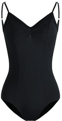 HROYL Body da Danza per Donna Classica Scollo a V Body da Balletto Body Ginnastica Leotards con Spalline Regolabili,C11-Nero,L