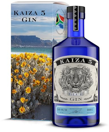 KAIZA 5 BLUE GIN – 0,7 l - 43% | Gin dall'Africa del Sud/Città del Capo | Floreale, fruttato, fresco | Sambuco, Mirtillo e Frutto del Drago | Beach