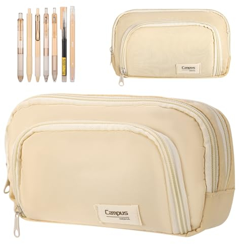 Yamitora Federmäppchen Groß Aesthetic Mäppchen mit 7er-Pack Gelschreiber, Multifunktionales Federmäppchen Federtasche Mäppchen Aesthetic Schreibwaren Organizer (Beige)
