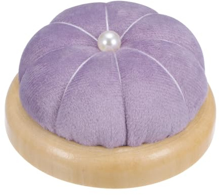 QUARKZMAN Base in Legno Puntaspilli Cuscino Stile Giapponese Carino Porta Aghi Puntaspilli Rotondi per Cucire Quilting Ricamo Artigianato Fai da Te, Viola Pallido Chiaro