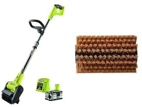 RYOBI Nettoyeur de sol sans fil à batterie 18V ONE+™ pour terrasse bois et carrelage - 1 batterie 4 Ah & Brosse en nylon pour sols en bois - RY18PCB0 / RY18PCB140