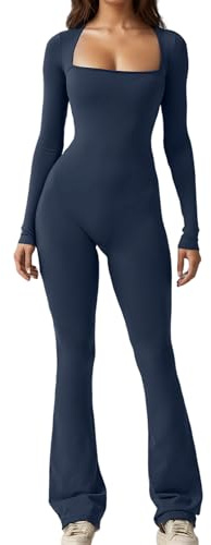 Merlvida Mono Deportivo Mujer Manga Larga Jumpsuit Sexy sin Costuras Monos Ajustados Largos Elástico Body Overol Traje Una Pieza Conjunto Ropa Deportiva Fitness Yoga Gimnasio
