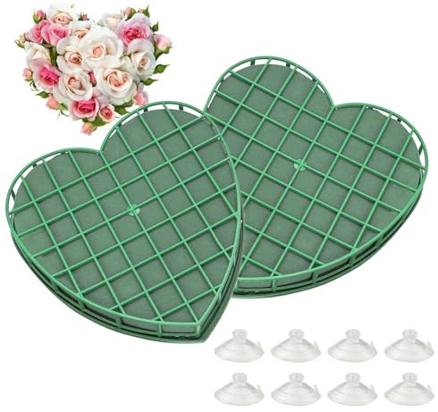 FRTAOOP 2 Piezas Esponja En Cuadrícula, Esponja para Flores Frescas con Ventosa, Corazón de Espuma Floral con Rejilla, para Arreglos Florales DIY, Boda, Cumpleaños