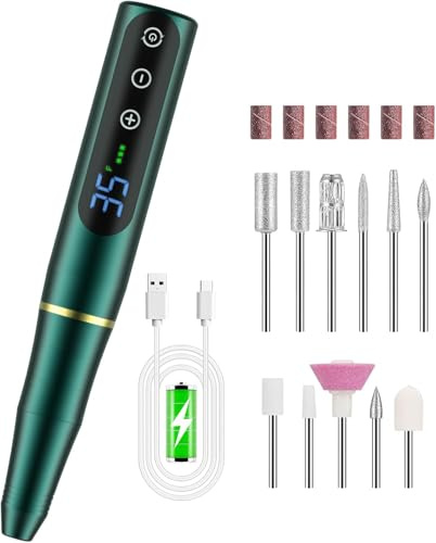 NAILGIRLS Nagelfräser Kabellose 35000 U/Min, Fräser Nägel, 11 in 1 Professionell Elektrische Nagelfeile, Wiederaufladbar & Tragbar Nagelschleifer für Gelnägel & Acrylnägel, für Hause Salon(Grün)