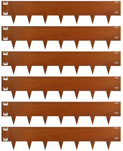 Cor-Ten Lot de 6 bordures de pelouse en acier pour paysage, 101,6 x 20,3 cm (L x H), bordure en acier pour aménagement paysager, bordure en métal pour aménagement paysager (courbure à 180 degrés
