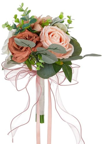 Aublinto Brautstrauß Braut Brautjungfer Halten Schöner Brautstrauß aus künstlichen Rosen für die Braut mit passendem Brautjungfern Blumenstrauß und Hochzeitsdekoration für eine romantische Hochzeit
