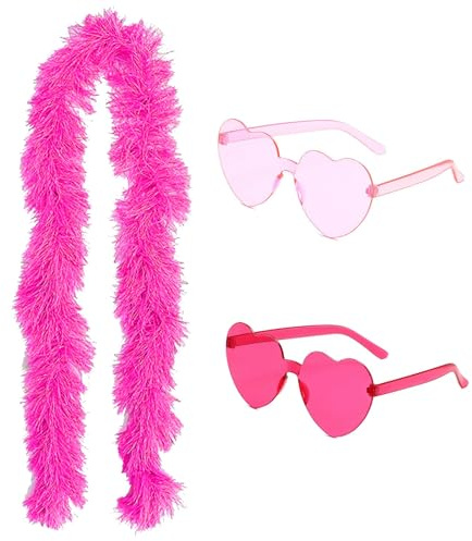 Feather Boas Fluffy Boa Decorations Fancy Dress with 2 Glasses for Women Fancy Costume for Girls Dress up Dancing