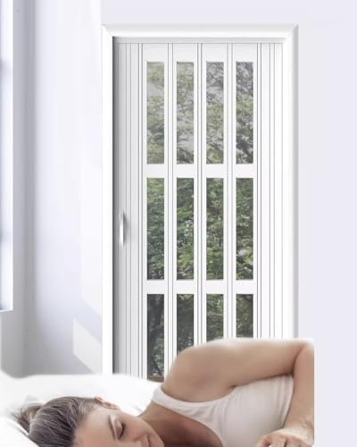 Concertina Porte pliante insonorisante pour chambre à coucher, insonorisation, panneau en PVC blanc (86,4 x 101,6 cm)