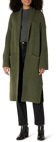 Amazon Essentials Women's Oversized-Fit Long Cardigan with Pockets Cotton Blend Textured Knit, Dark Olive, L