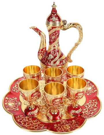 Juego de té Turco, Juego de té Vintage Azul de café Turco con Bandeja de té de Aleación de Zinc, Juego de Taza de té de té Fácil, Elegante, Duradero, Juego de té Turco Vintage Azul para Cafetería (#1)