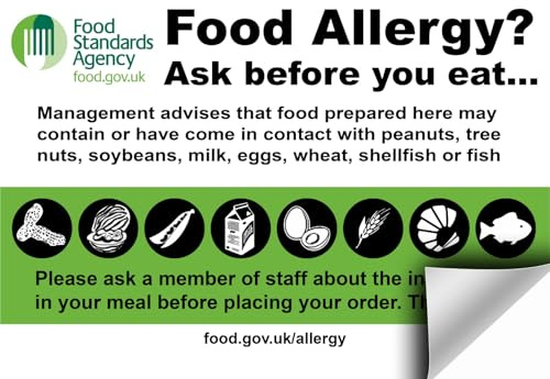 Food Allergy Poster | A4 Sticker | Awareness Safety Sign | Health and Safety Food and Kitchen Allergy Intolerance | Ask Before You Eat Poster
