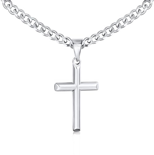 Esrael Silber Kreuz Kette Herren Silberkette Herren 5mm Kubanische Halskette Männer with Cross Edelstahl Kreuzkette Kreuz Kette Männer Schmuck Geschenke 20 Zoll