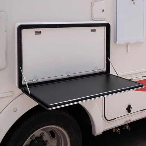 Tavolo pieghevole da esterno per camper, portatile, accessori per tavolo da campeggio, capacità di carico 31,8 kg, design con bloccaggio, ideale per camper e yacht (nero, 80 x 45 cm)