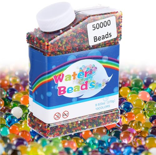 ASelected 50.000 Stück Wasserperlen, Bunte Water Beads, Wiederverwendbare Wasserperlen für Pflanzen, Vase Füllstoff und Deko