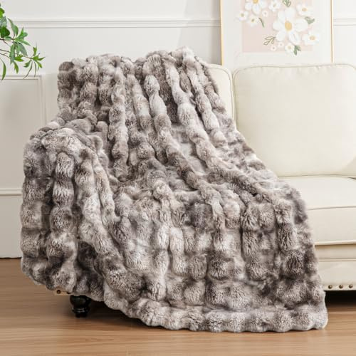 Enyhom Manta Sofa Grande Matrimonial 228 x 228 cm, Manta Polar Plaid Rabbit Sintético con Reverso Franela Cobijas de Invierno Gruesa Cobertor Cama, Suave y Caliente Mantas para Cama Fácil Cuidado